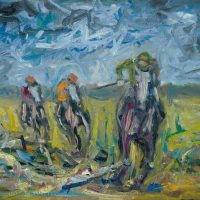 painting, jockey, racing, horse
