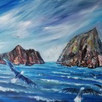 orignal, painting, island, ireland, Skellig Michael.