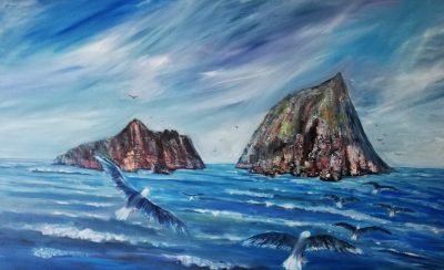 orignal, painting, island, ireland, Skellig Michael.
