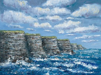 Irish cliffs, co Clare, summer waves. crashing against the cliffs.